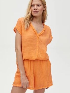 Michael Stars | Draya Gauze V-Neck Top Sz Small in Marmalade Orange